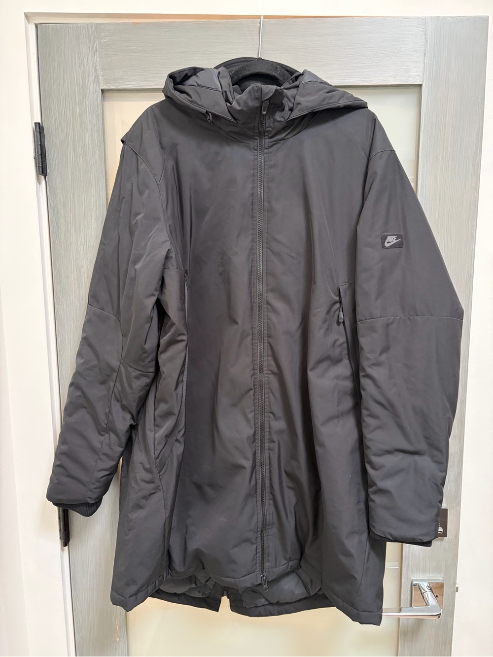 Nike Long Down Parka Black Mens XL Hooded Puffer Coat Sideline